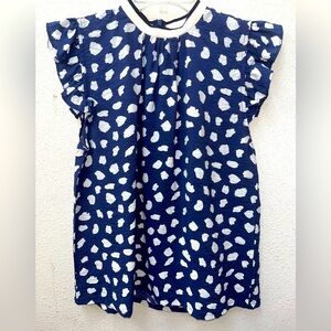 THML Cute fresh Navy top with flutter sleeves. Rayon and nylon. EUC